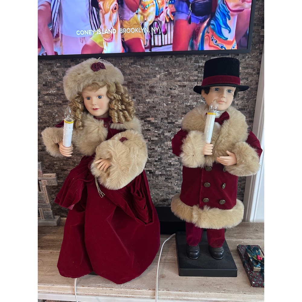 Vintage Style Christmas Traditions Animated Victorian Couple Velvet
